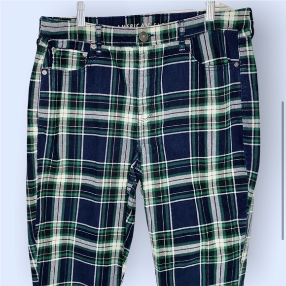 American Eagle Outfitters corduroy high rise boot cut fringe plaid plus 24 retro - Picture 3 of 11